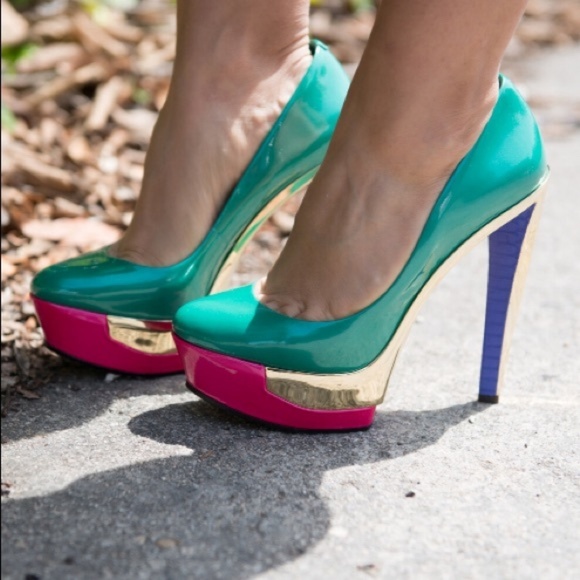 B Brian Atwood Shoes - Brian Atwood Color Block high heel platform pumps